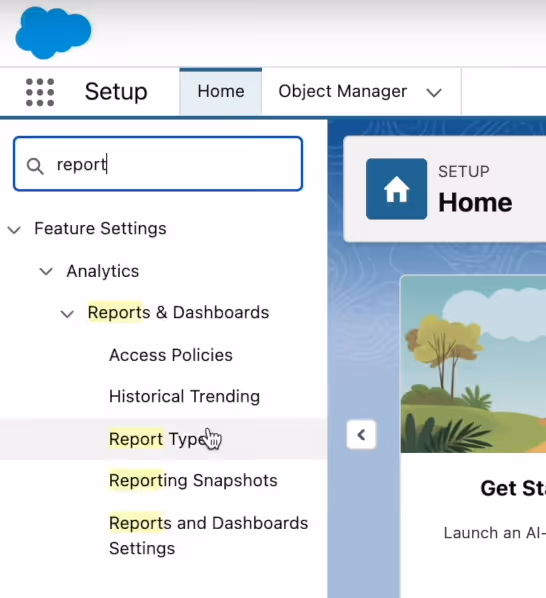 Creating a new custom report type in Salesforce