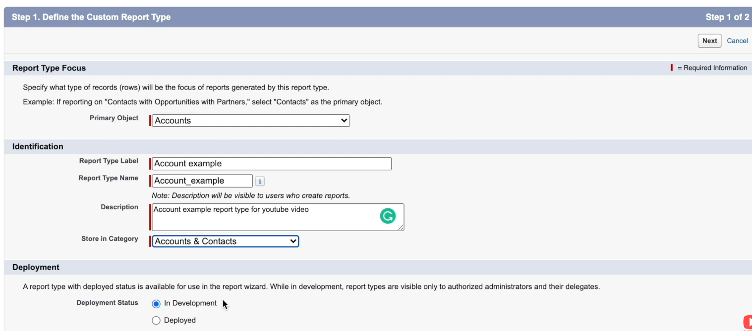 Defining a custom report type in Salesforce