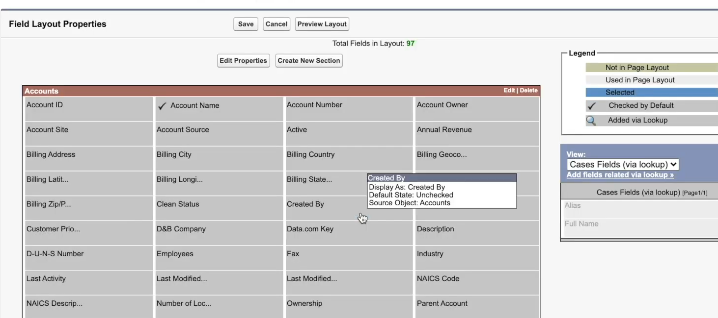 Editing field layout for Salesforce custom report type