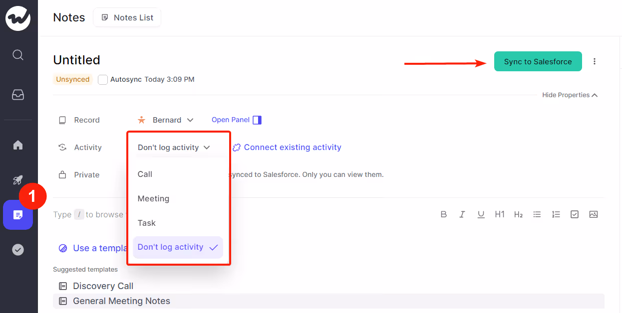Syncing sales activities in Weflow
