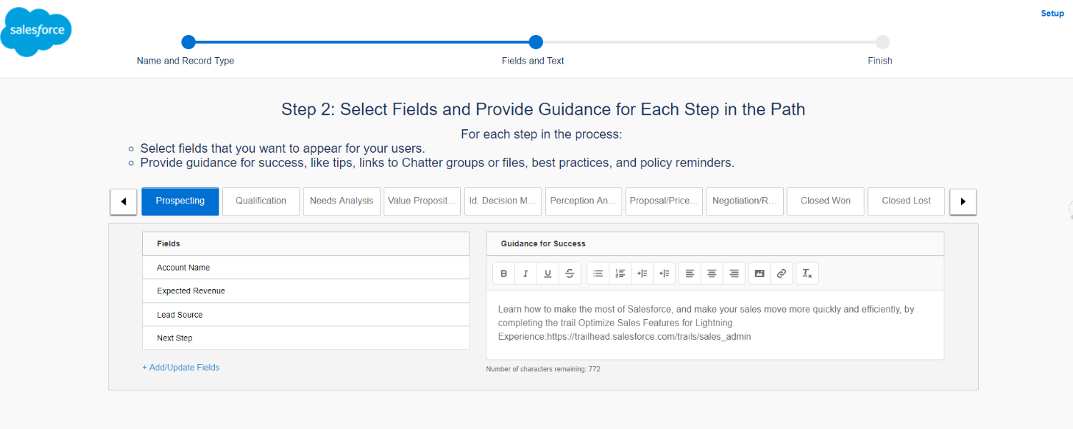 Selecting fields for a Salesforce Path