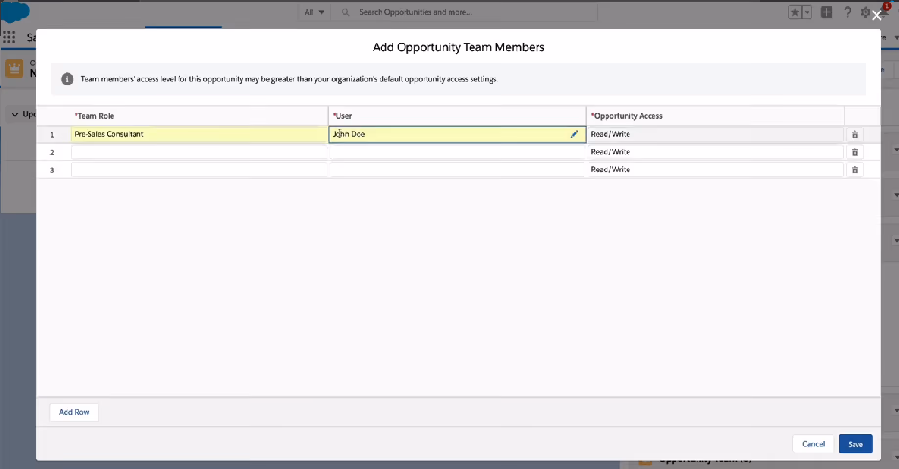 Adding team members to opportunity teams in Salesforce
