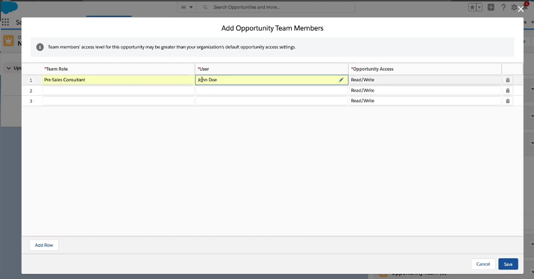 Adding team members to opportunity teams in Salesforce