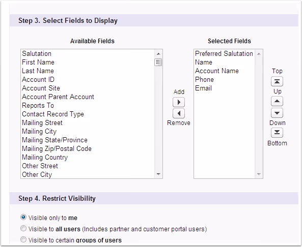 Selecting fields to display in Salesforce view