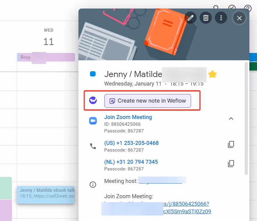 Create a note from Google Calendar in Weflow