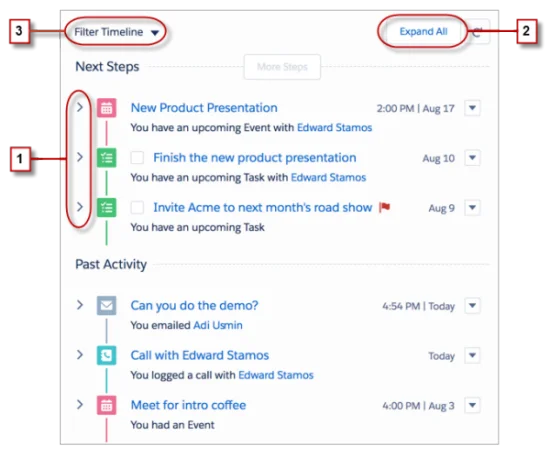 Filtering activities in Salesforce Activity Timeline