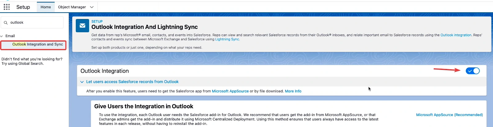 Salesforce Outlook integration setup step 1