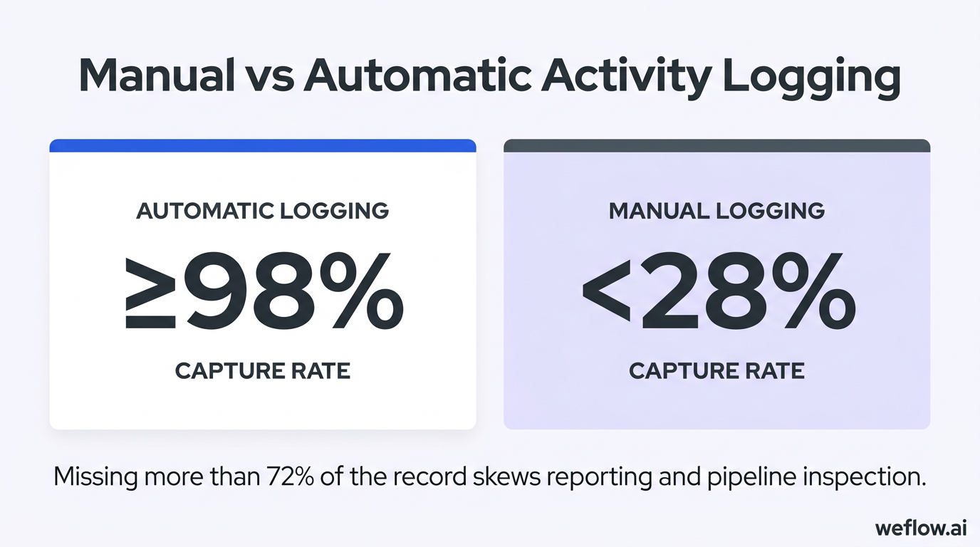 A side-by-side comparison of Automatic logging versus Manual logging using the exact capture-rate data from the draft. Left side: Automatic logging wi