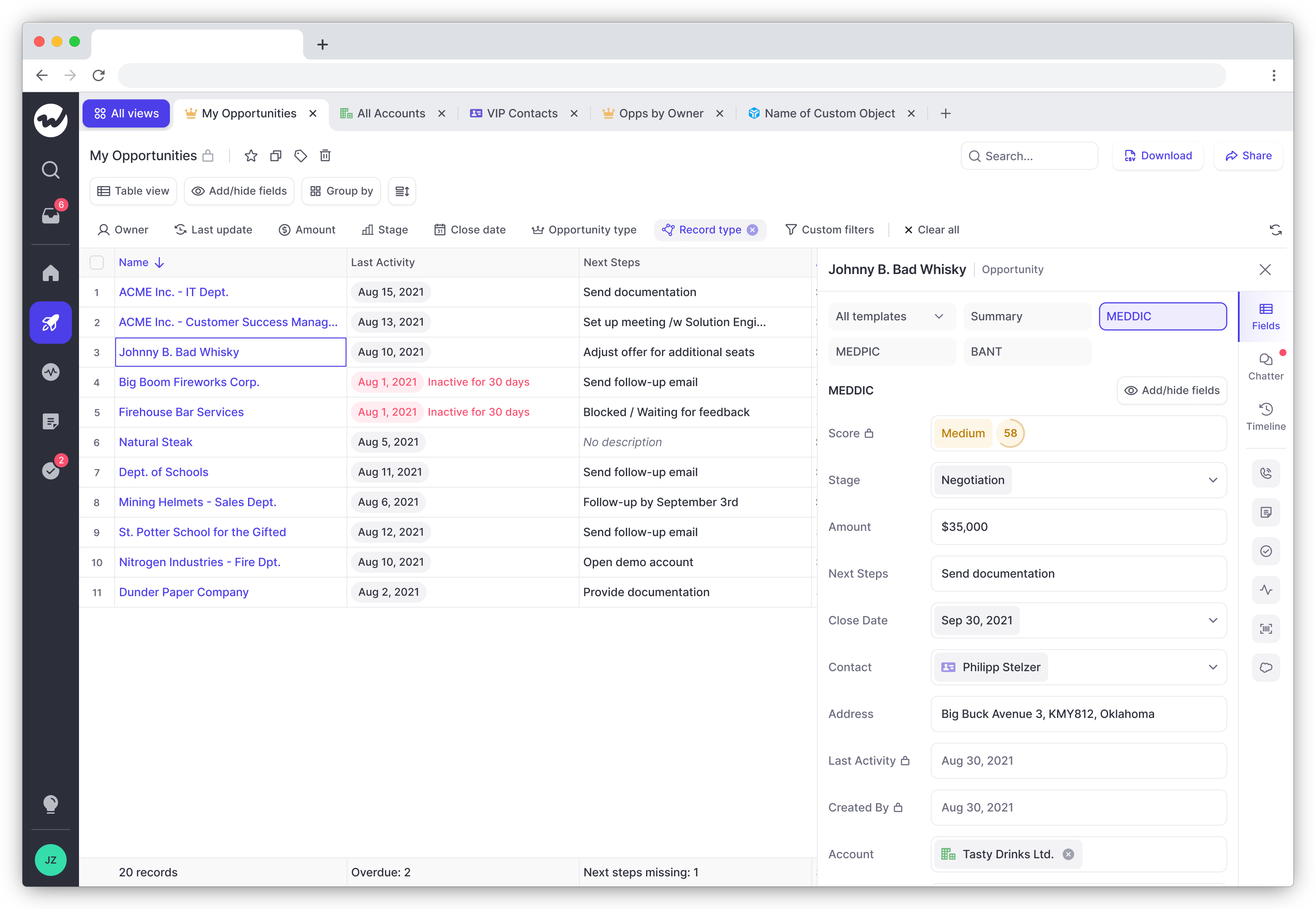Weflow pipeline table view screenshot