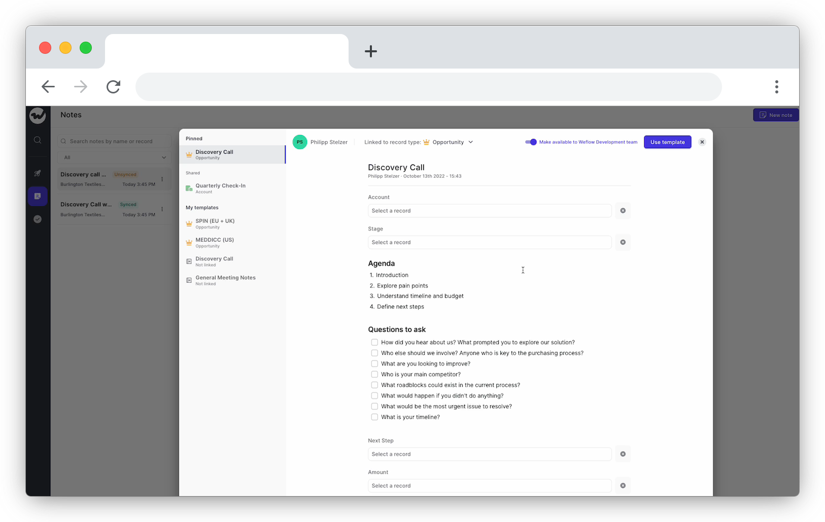 Weflow discovery call template