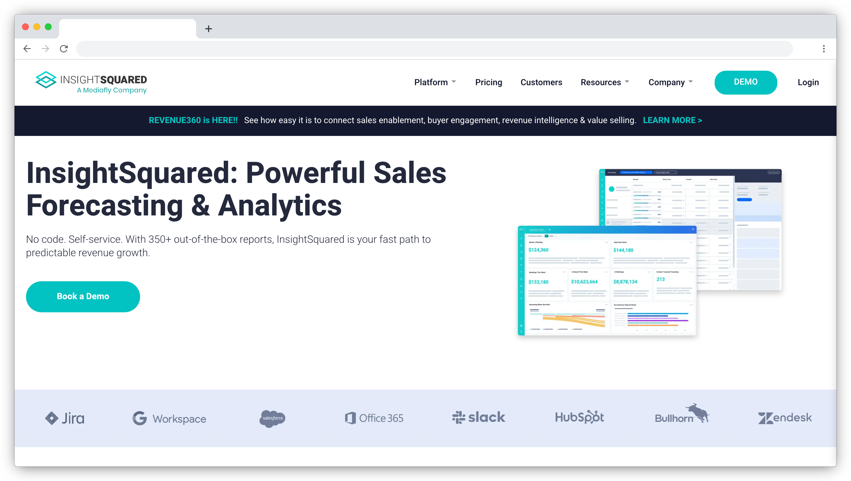InsightSquared homepage screenshot