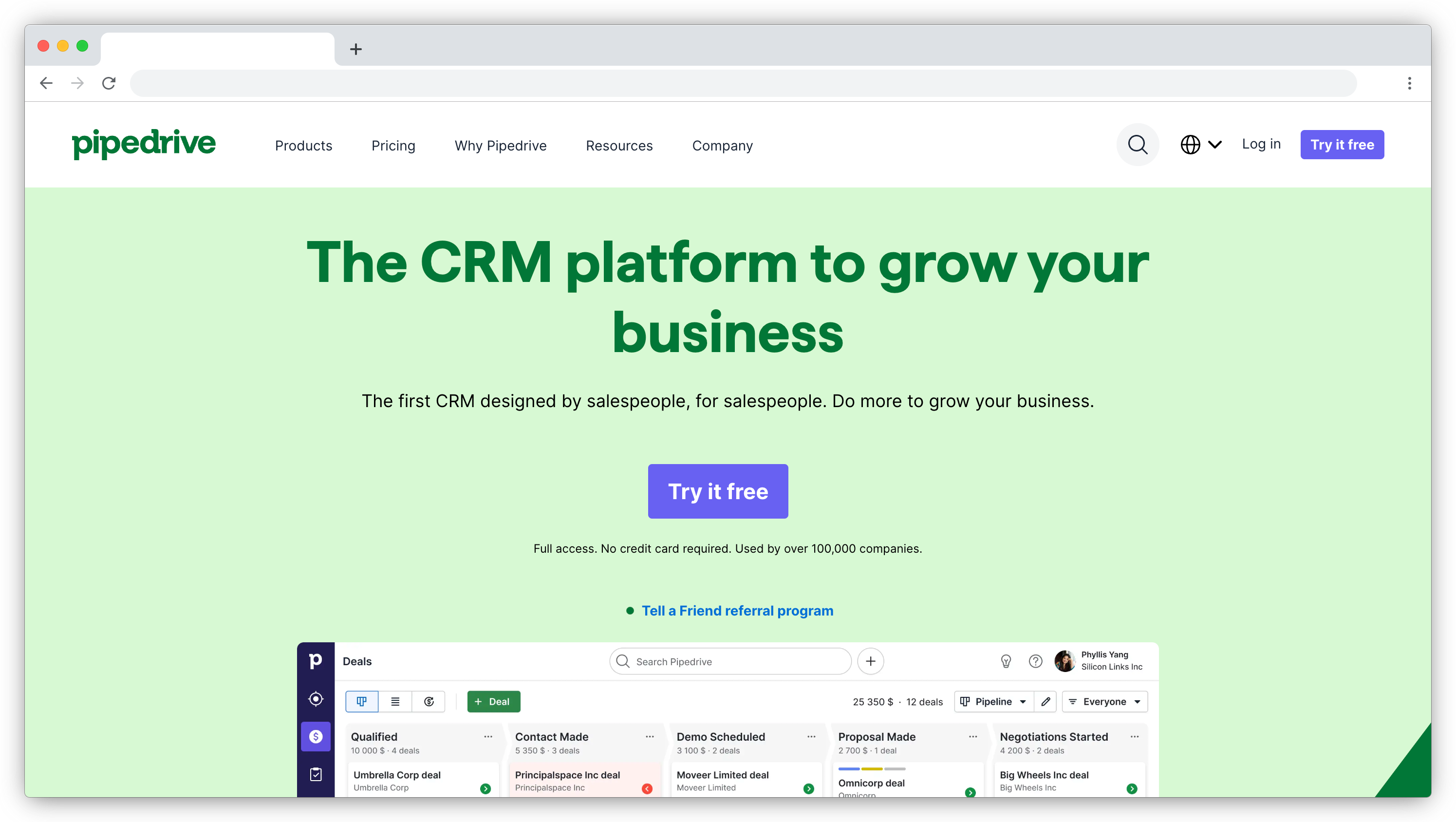 Pipedrive homepage screenshot