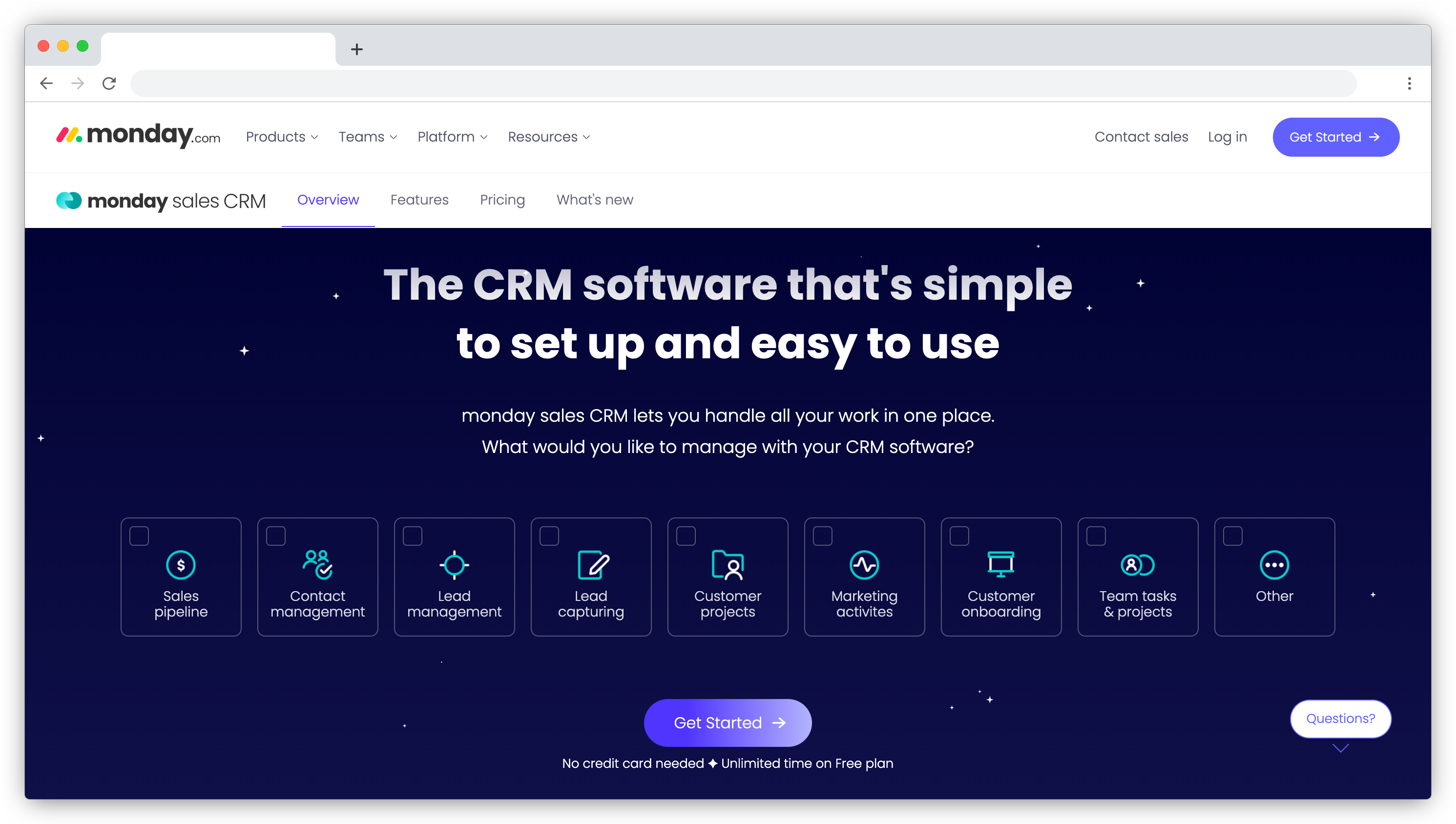 Monday CRM landing page screenshot