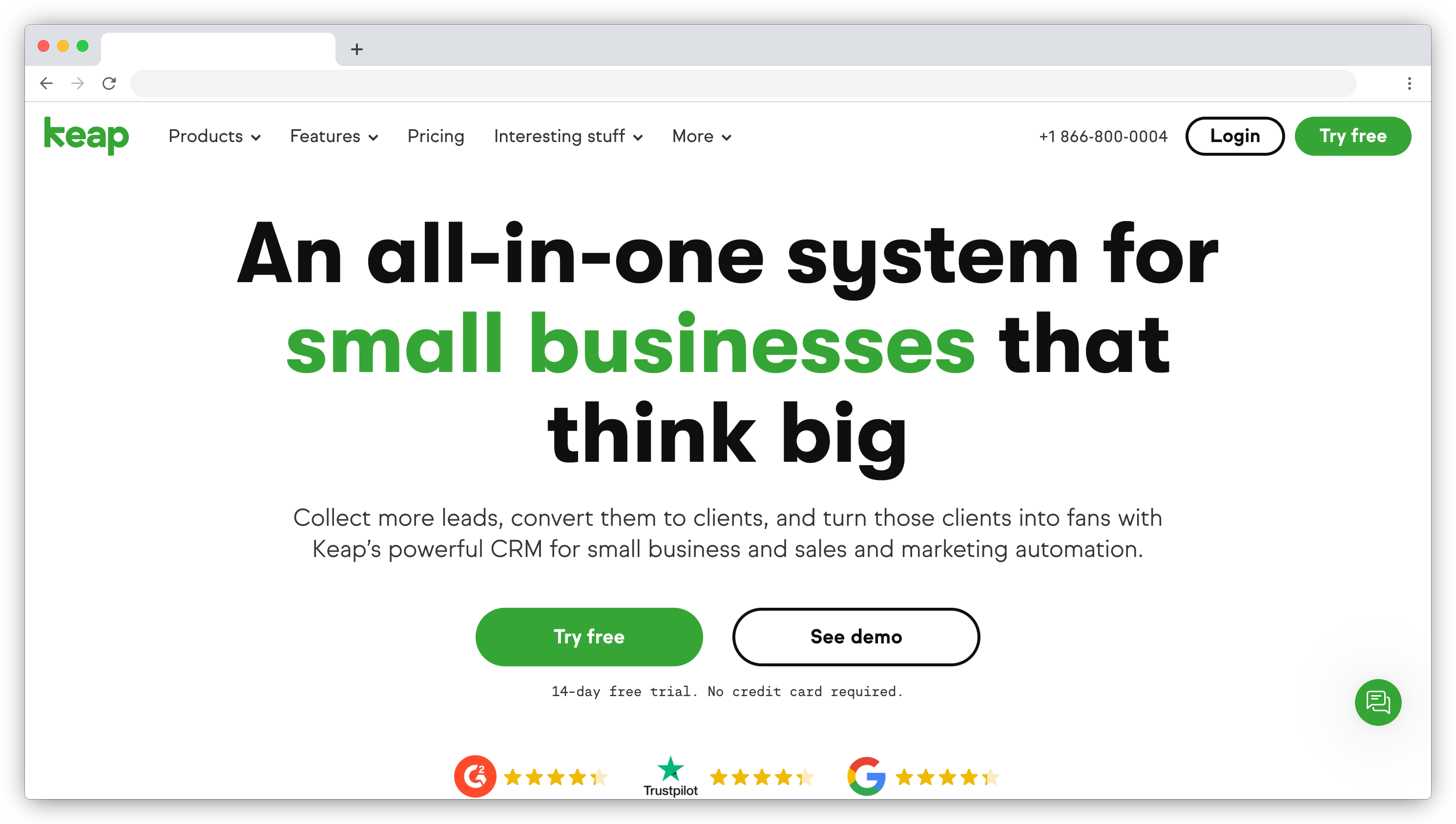 Keap homepage screenshot