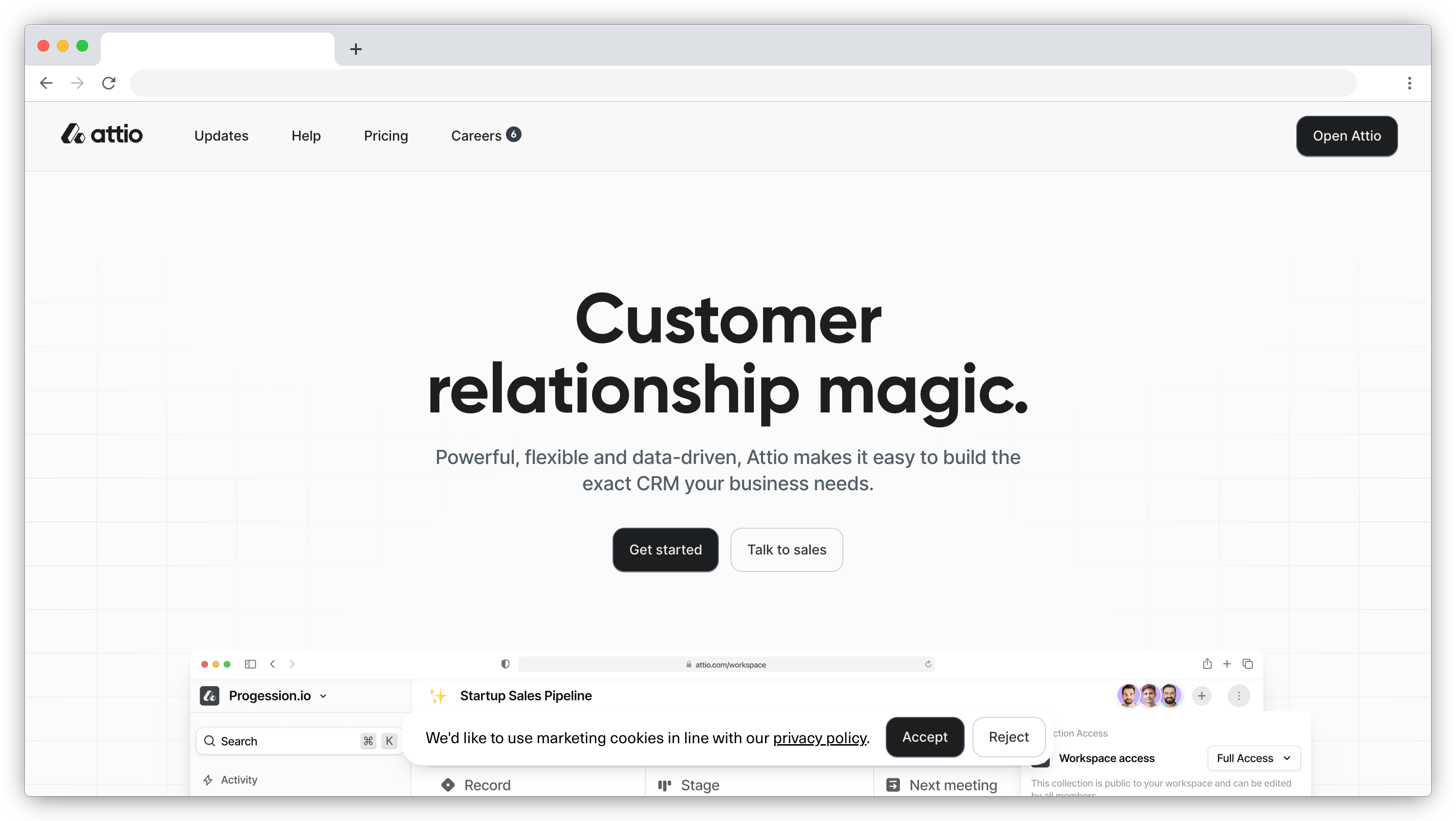 Attio homepage screenshot frame