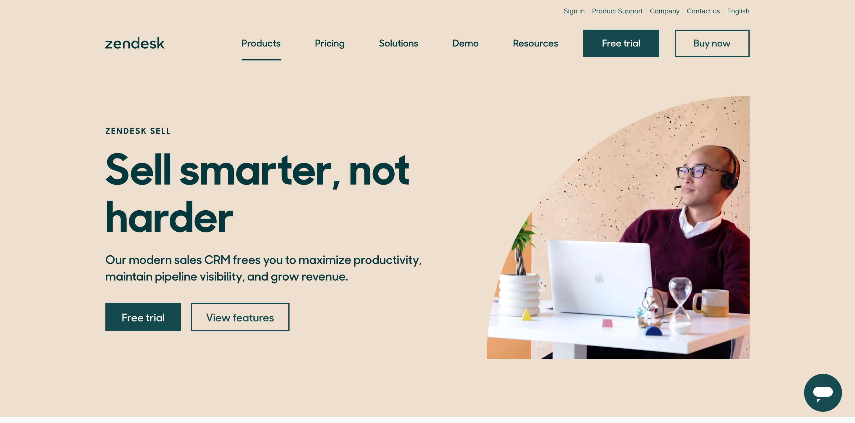 Zendesk Sell homepage screenshot