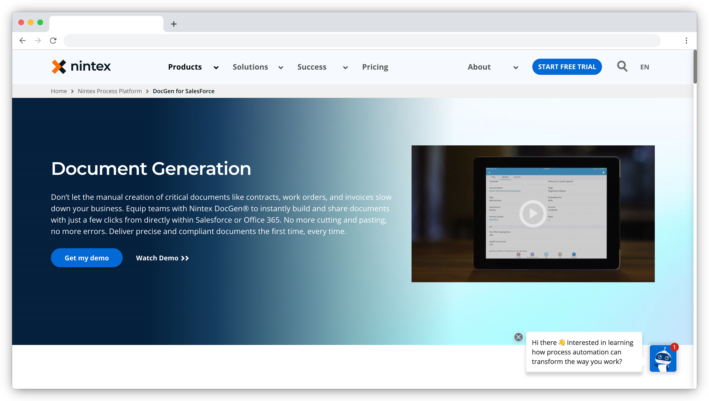 Nintex DocGen landing page screenshot