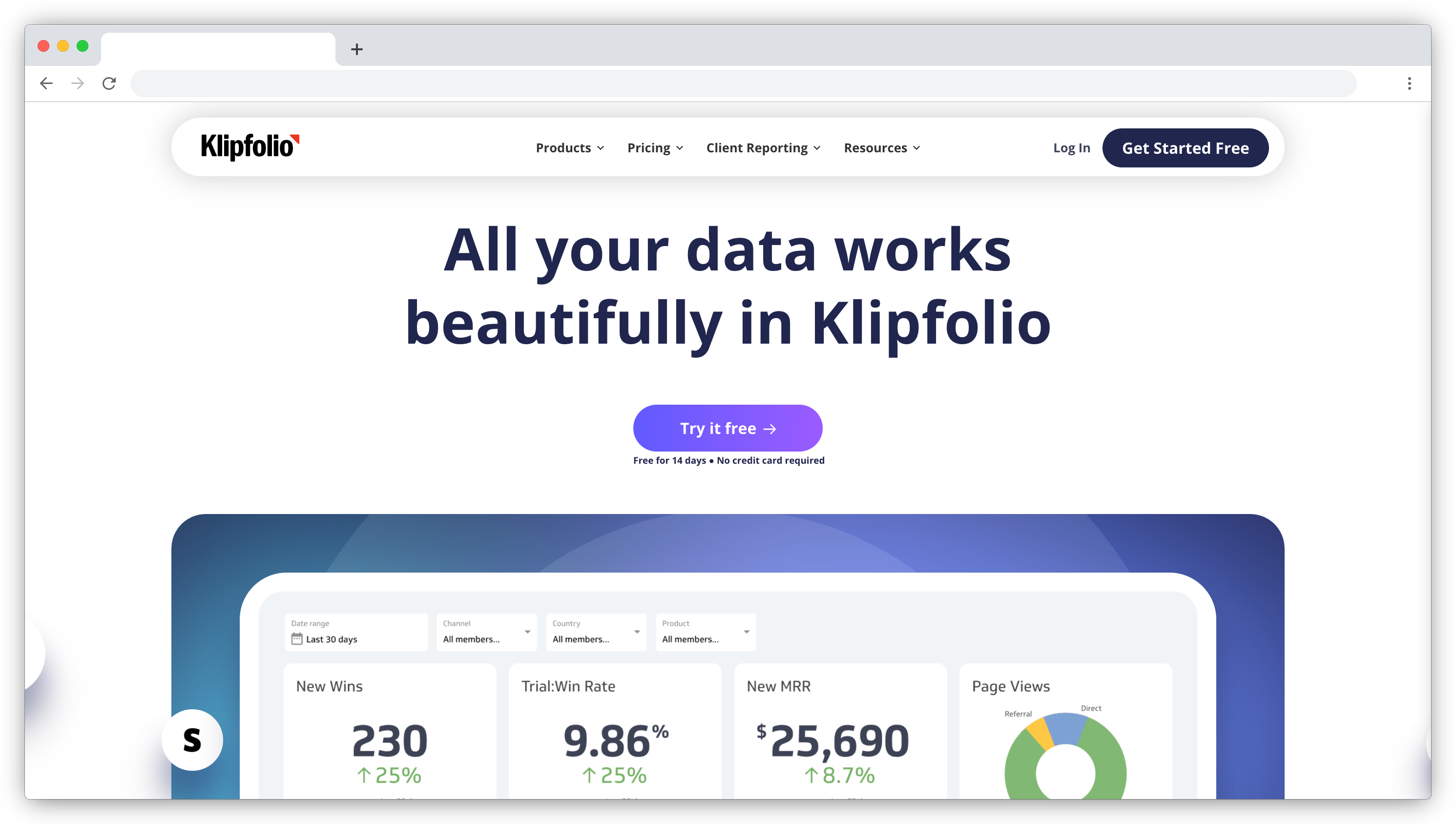 Klipfolio homepage screenshot