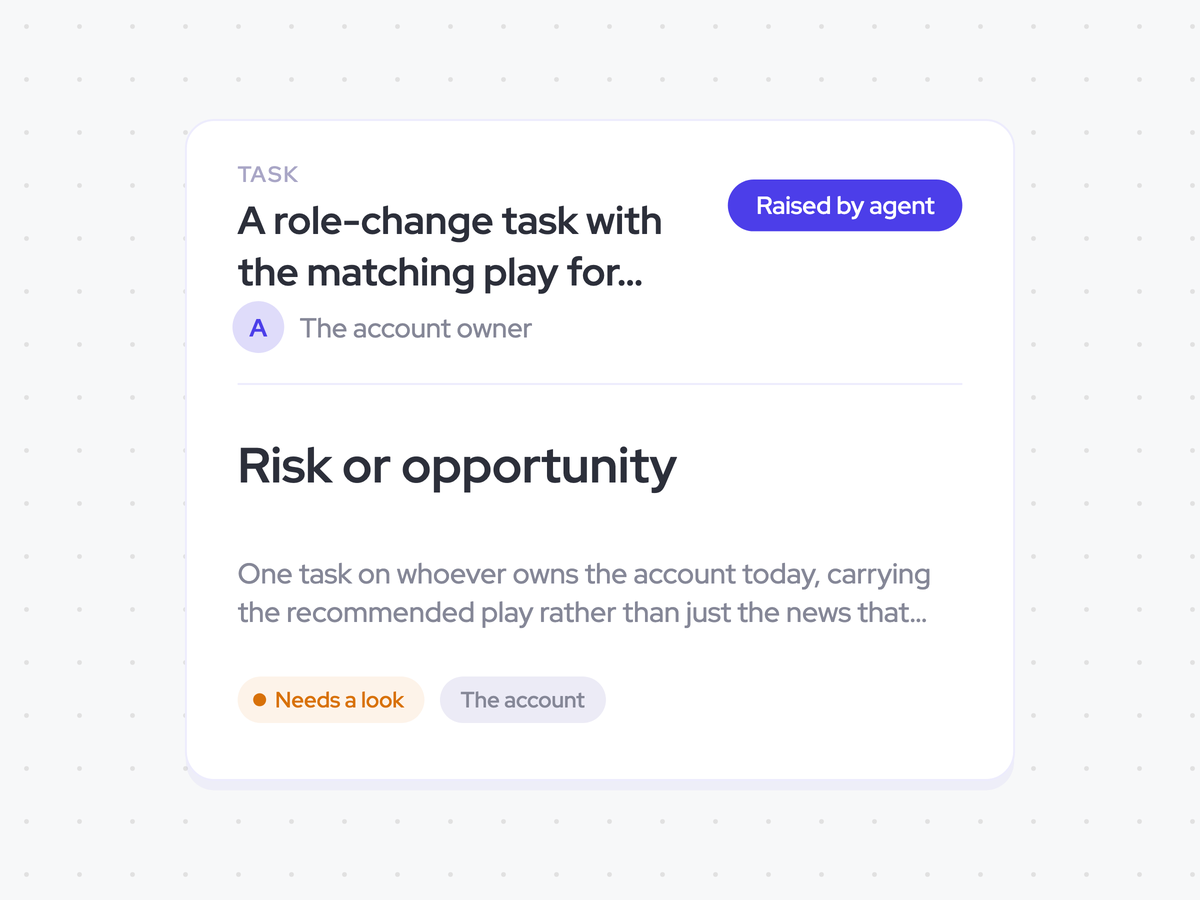 A role-change task with the matching play for the account owner
