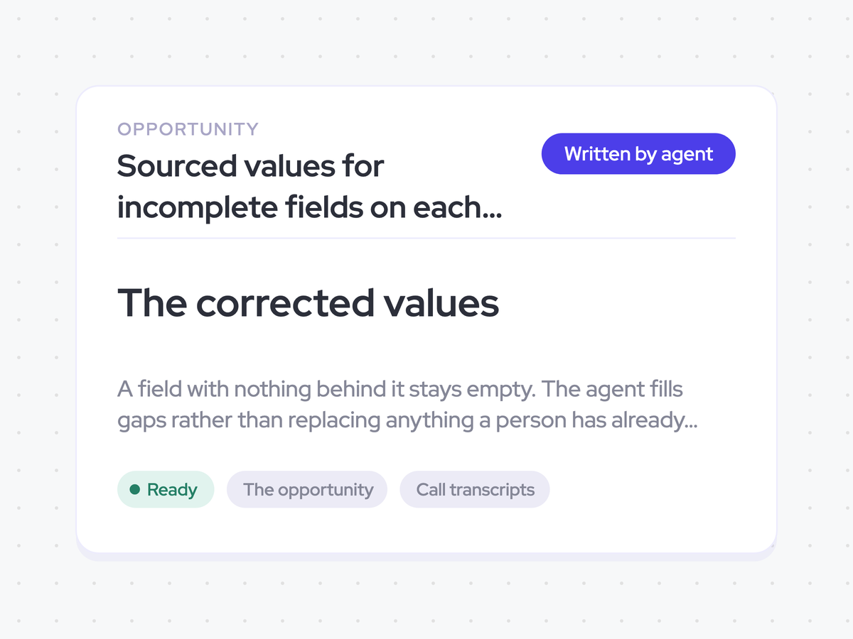 Sourced values for incomplete fields on each open opportunity
