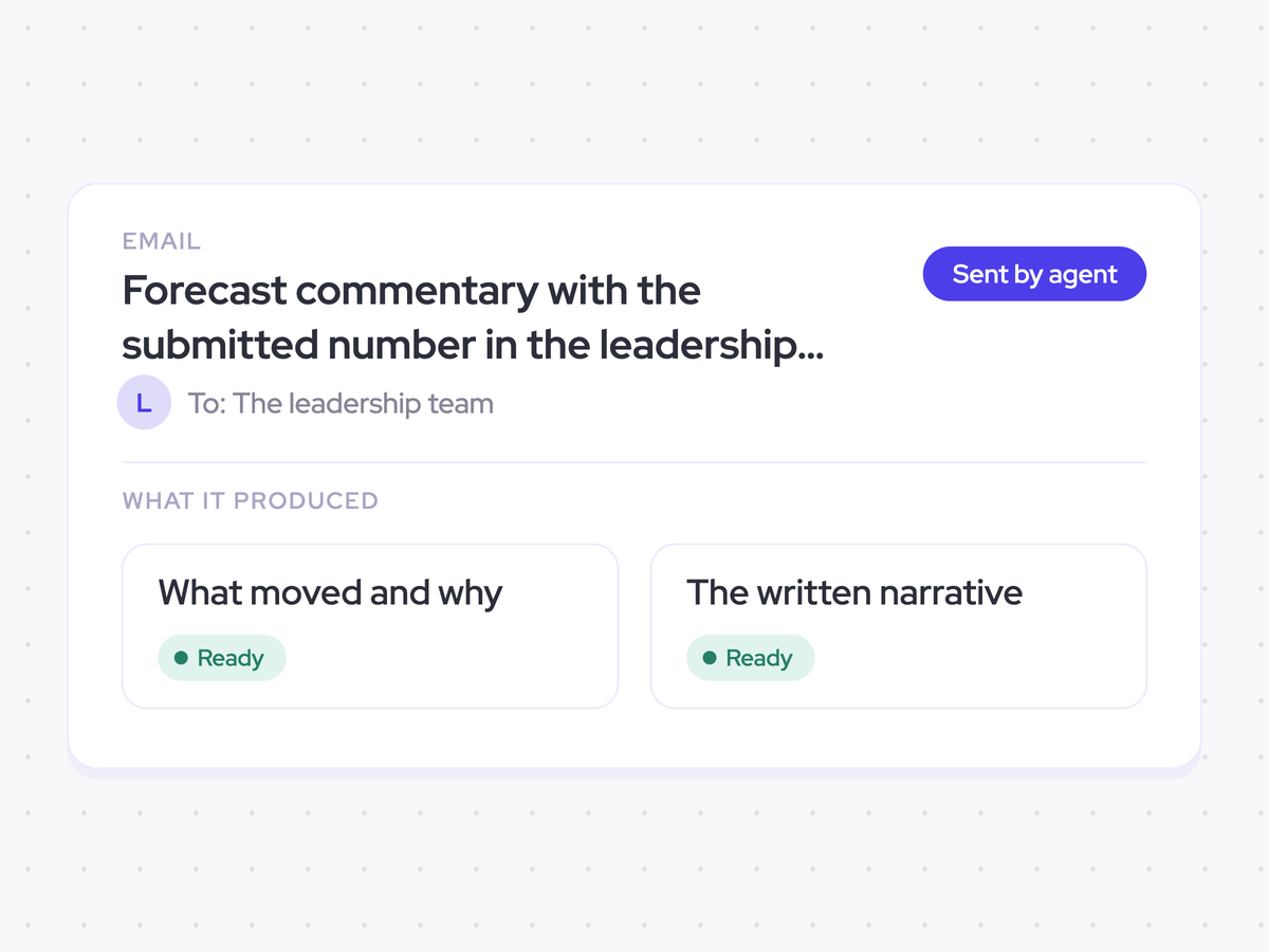 Forecast commentary with the submitted number in the leadership team’s inbox