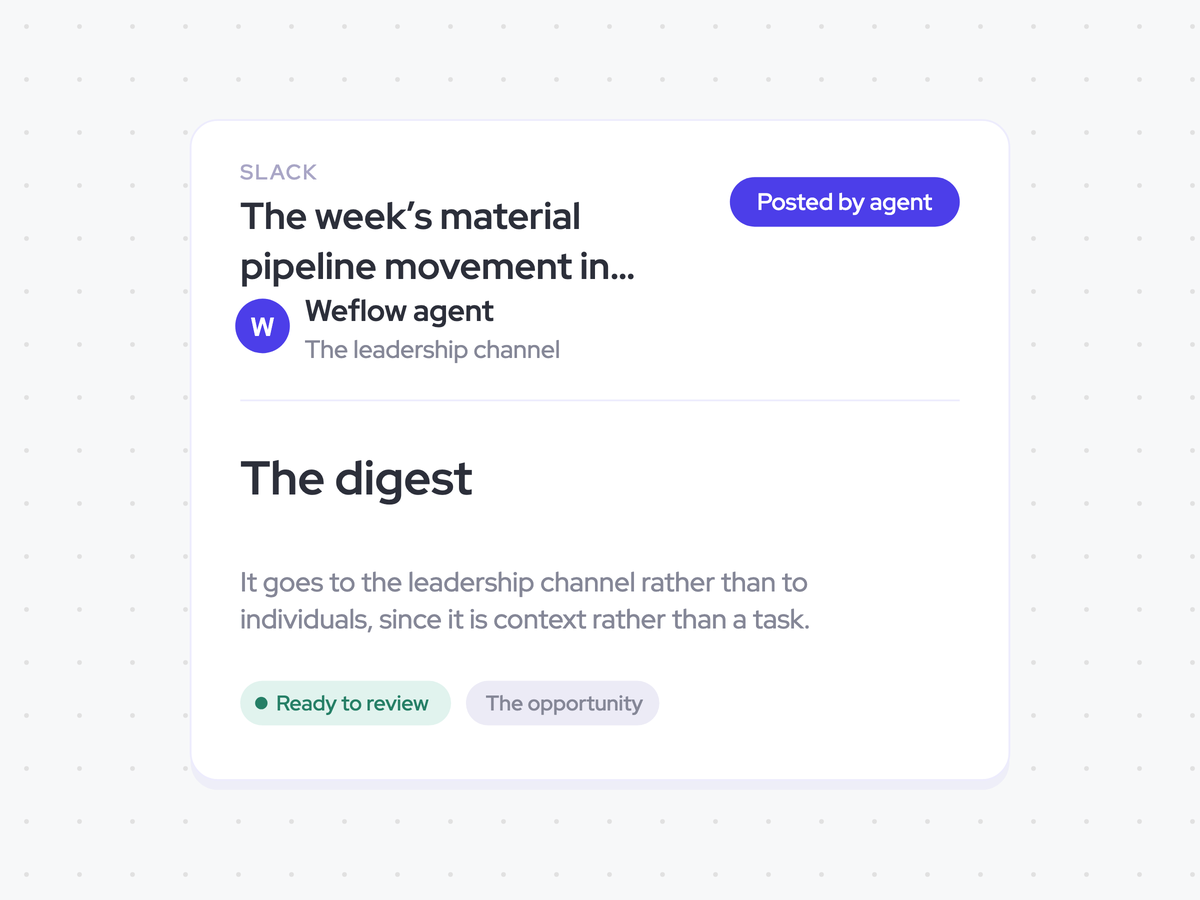 The week’s material pipeline movement in the leadership channel