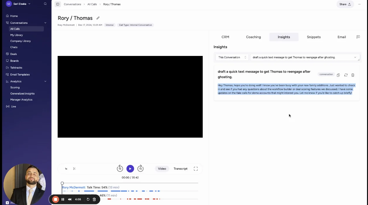 Attention Insights scope selector offering This Conversation and Entire Deal, with Account unavailable.