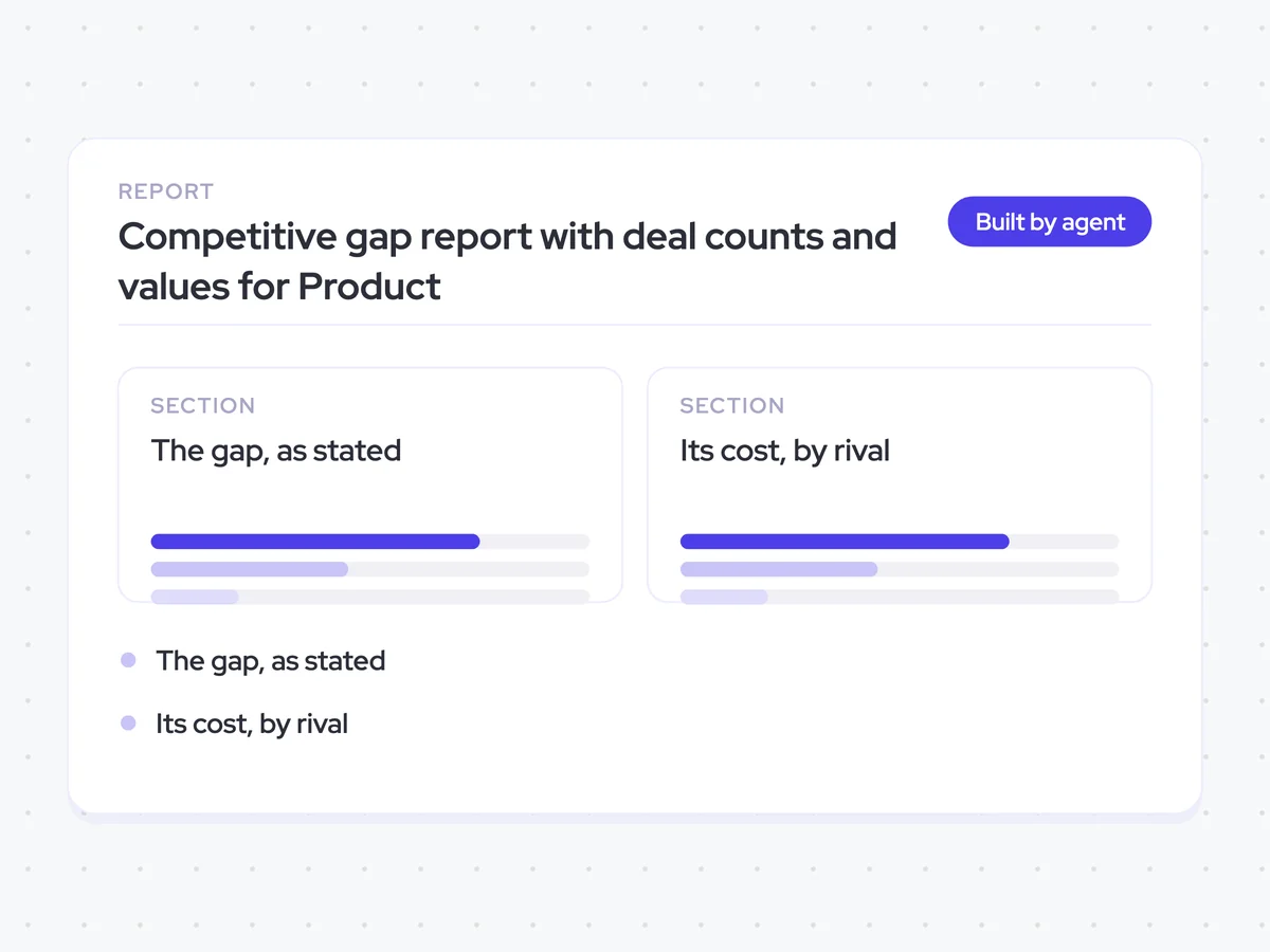 Competitive gap report with deal counts and values for Product