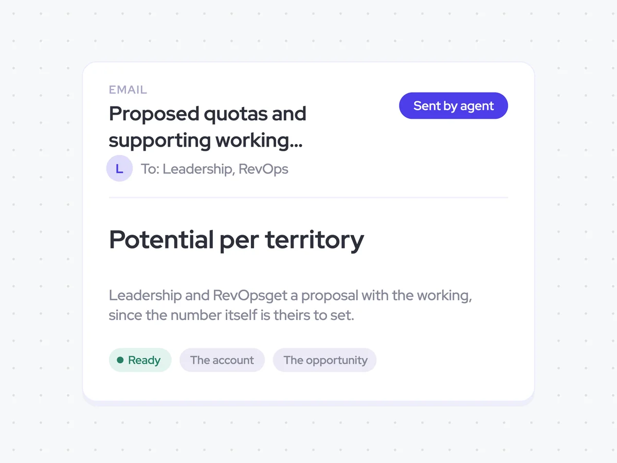 Proposed quotas and supporting working emailed to leadership and RevOps