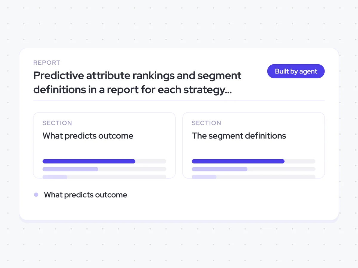 Predictive attribute rankings and segment definitions in a report for each strategy refresh