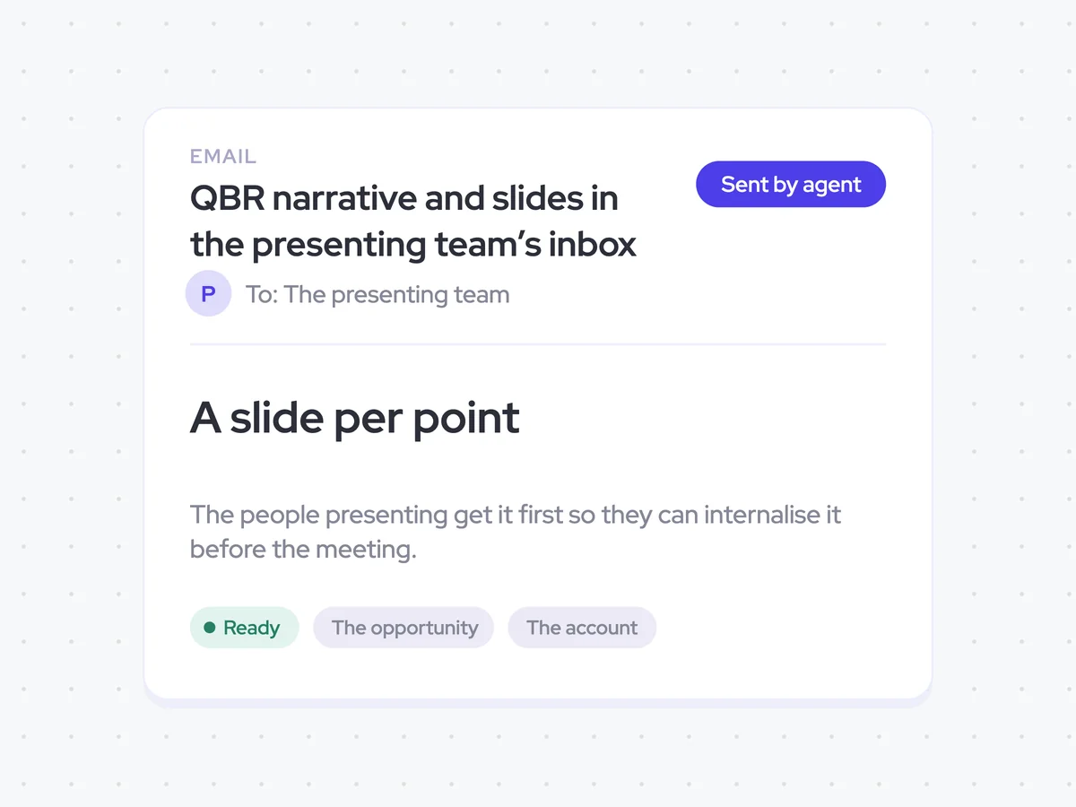 QBR narrative and slides in the presenting team’s inbox