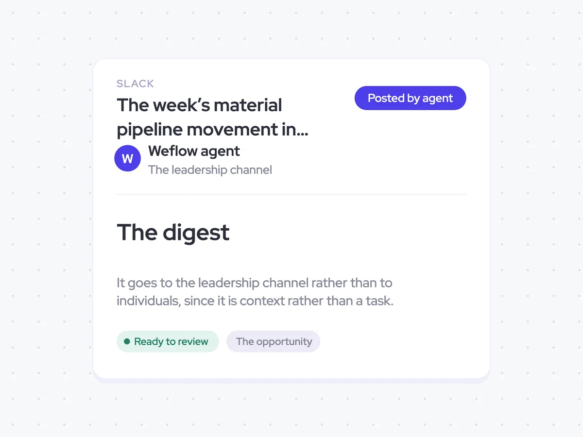 The week’s material pipeline movement in the leadership channel
