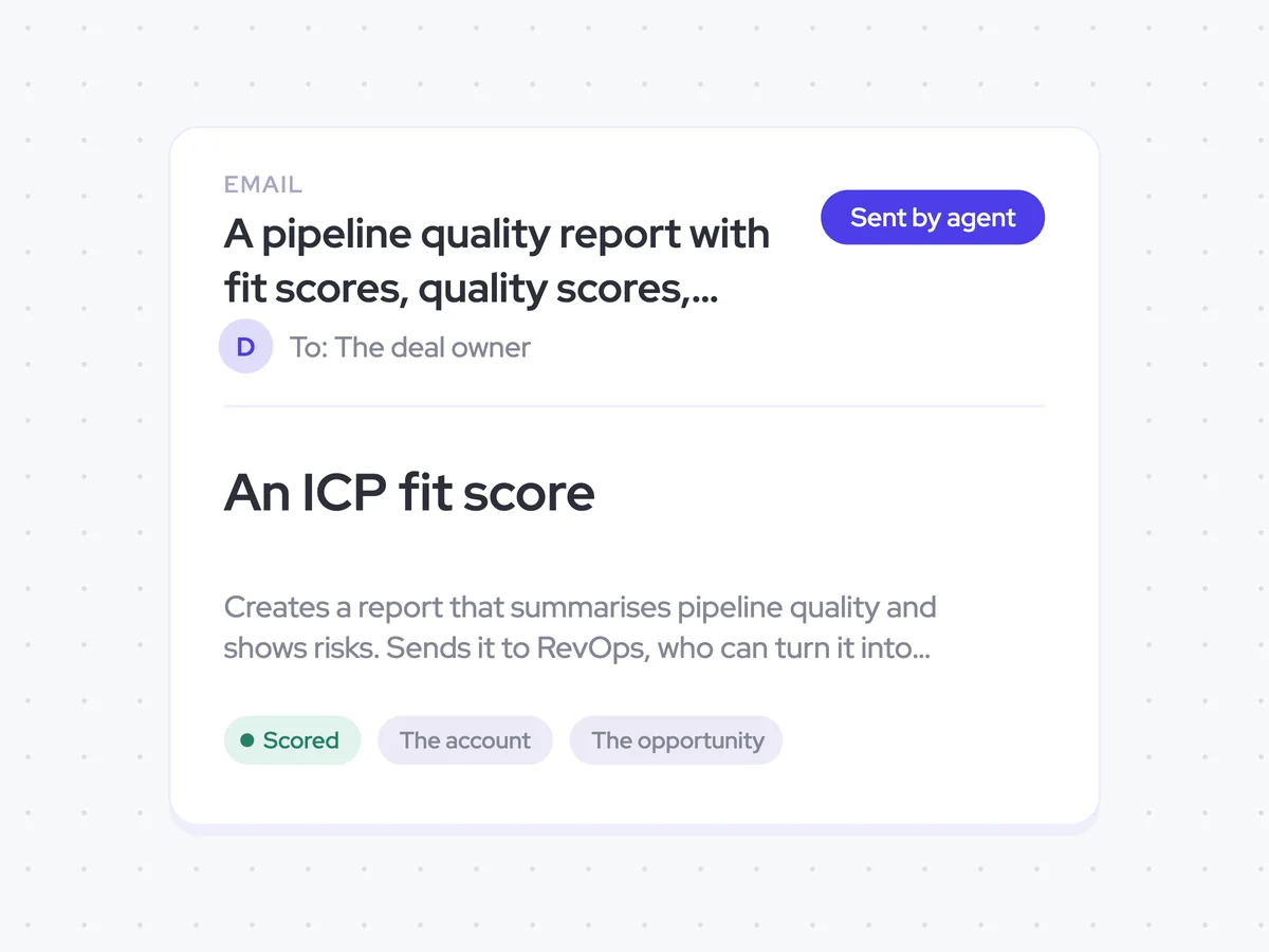 A pipeline quality report with fit scores, quality scores, and risks by source, sent to RevOps