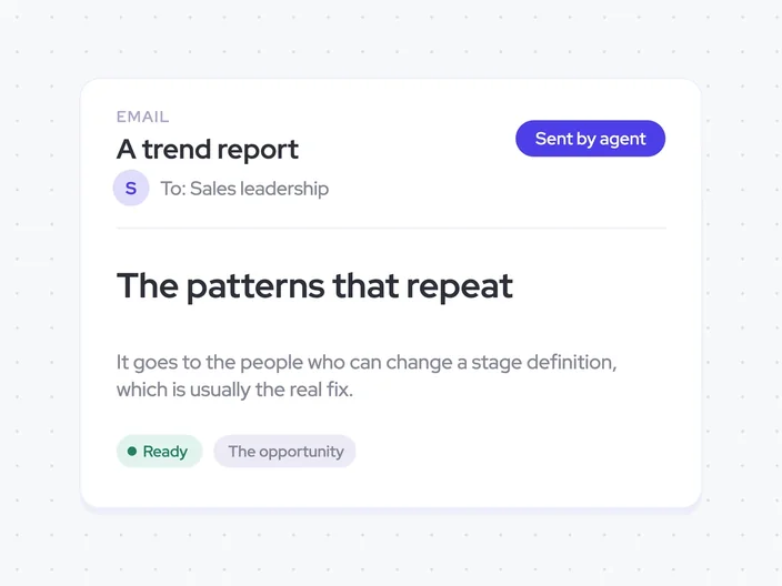 A slippage trend report stored and emailed to sales leadership after every push