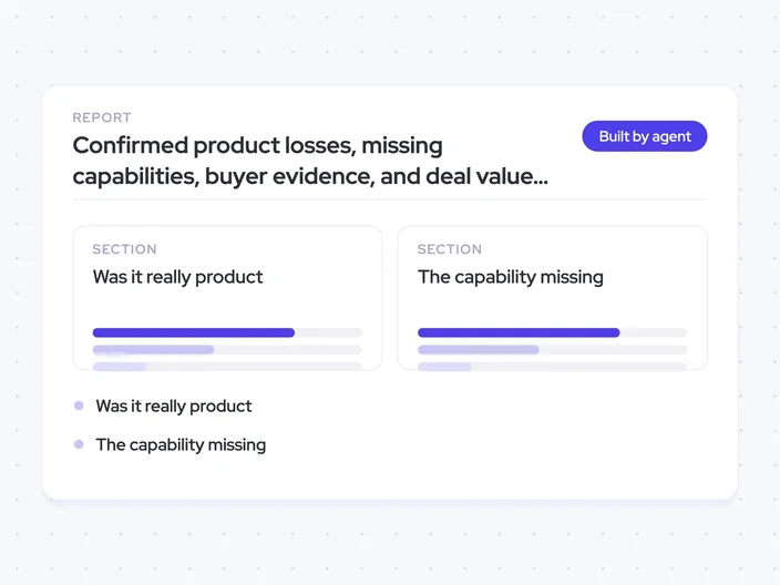 Confirmed product losses, missing capabilities, buyer evidence, and deal value in a gap report for Product