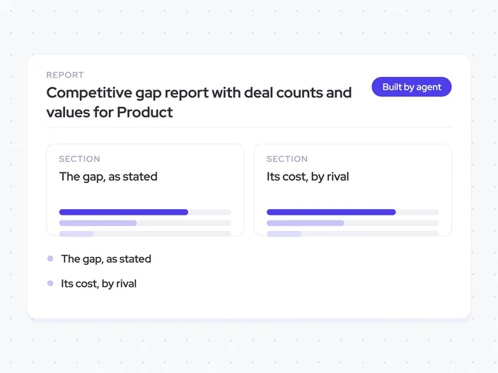 Competitive gap report with deal counts and values for Product