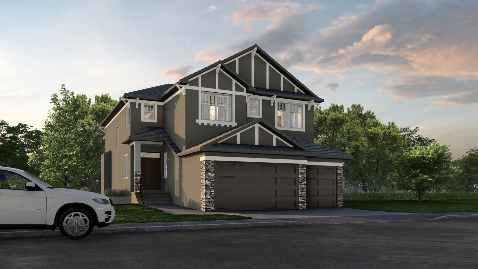 Exterior Render of a New Home in Savanna Estates Calgary
