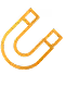 Orange horseshoe magnet icon on a white background.
