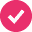 White checkmark inside a pink square with rounded corners.