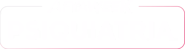 AFYA WEEK logo above the word PSIQUIATRIA in gradient pastel colors within a rounded rectangle border.