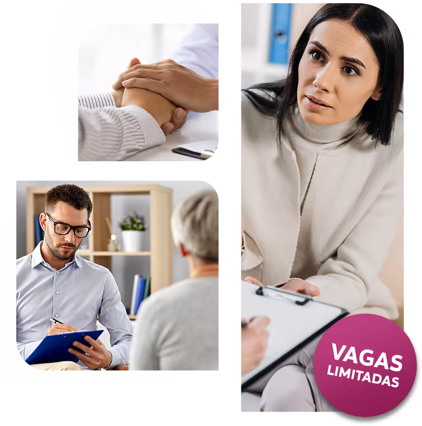 Colagem de fotos de consultas e atendimentos em psiquiatria
