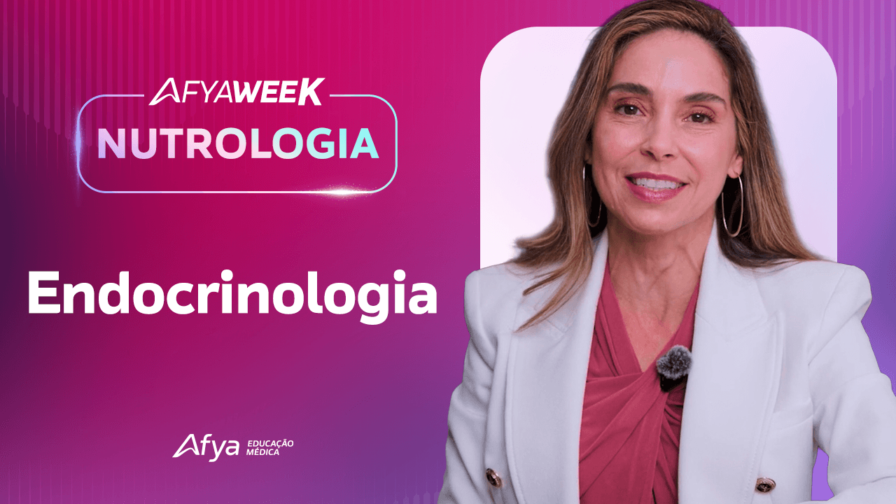 Smiling woman in white blazer and pink top against a pink-purple backdrop with text about endocrinology.