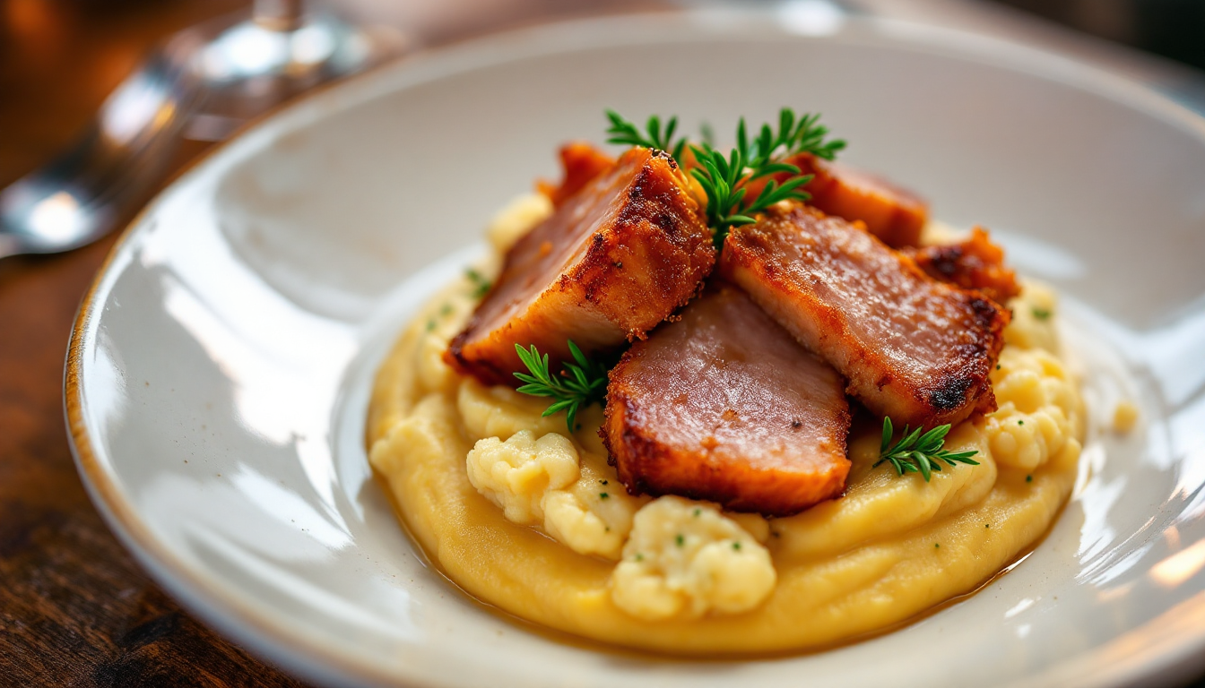 Pork Belly with Smoked Cauliflower Purée