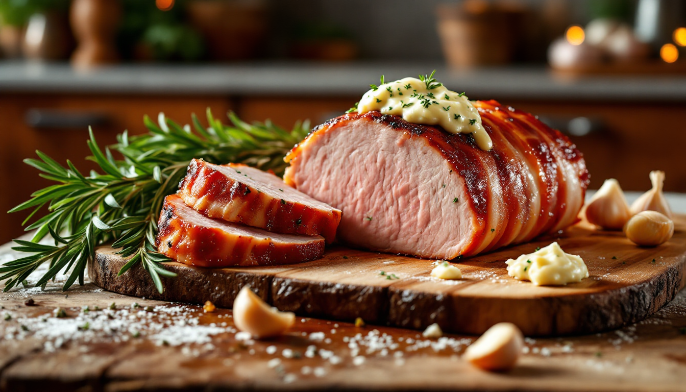 Bacon-Wrapped Pork Tenderloin with Herb Butter