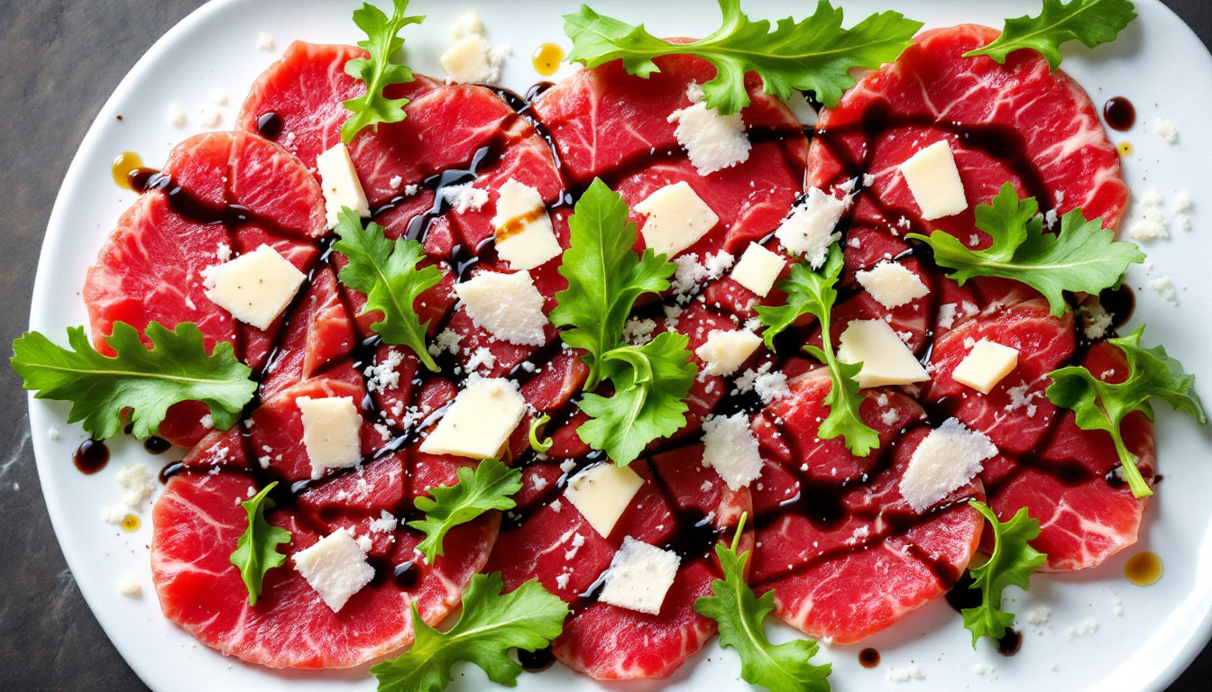 Beef Carpaccio with Balsamic Reduction and Arugula