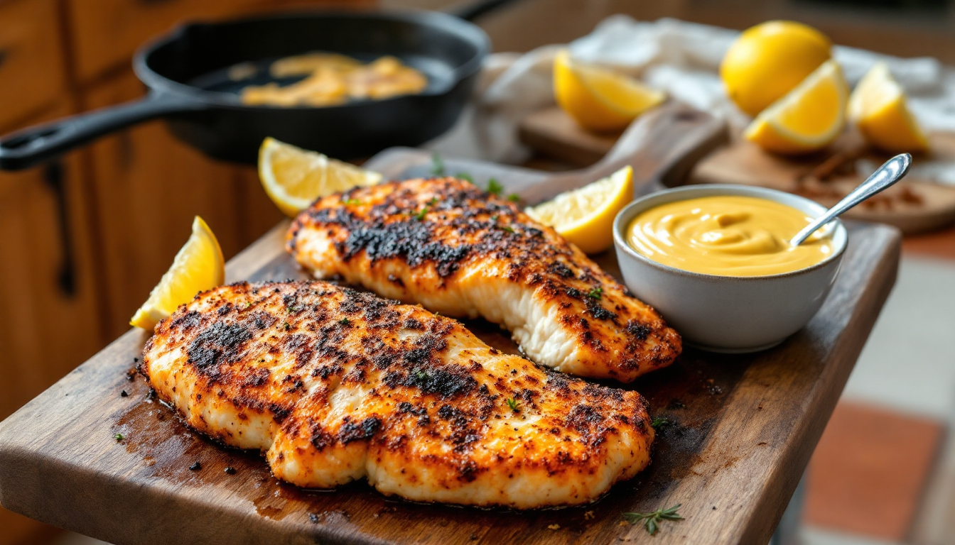Cajun Blackened Fish with Creole Mustard Sauce