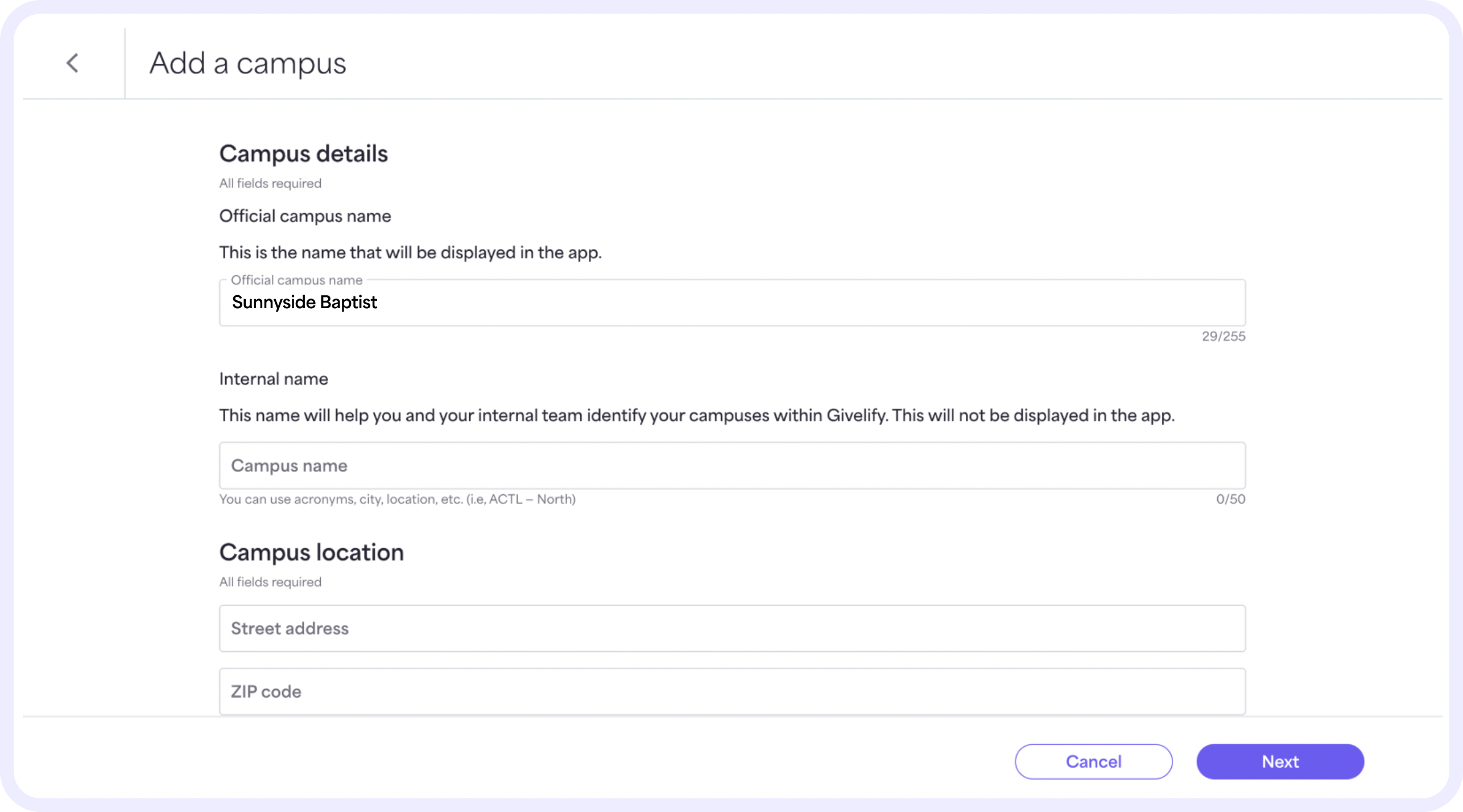 If you cannot find your campus, select the Can't find your campus? link or select Add manually.