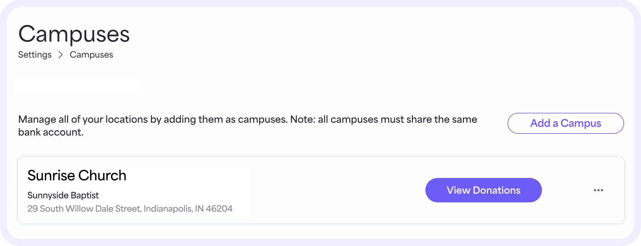 The Campuses option will not display in the left navigation menu if you are signed into one of your organization’s campuses instead of the headquarters.