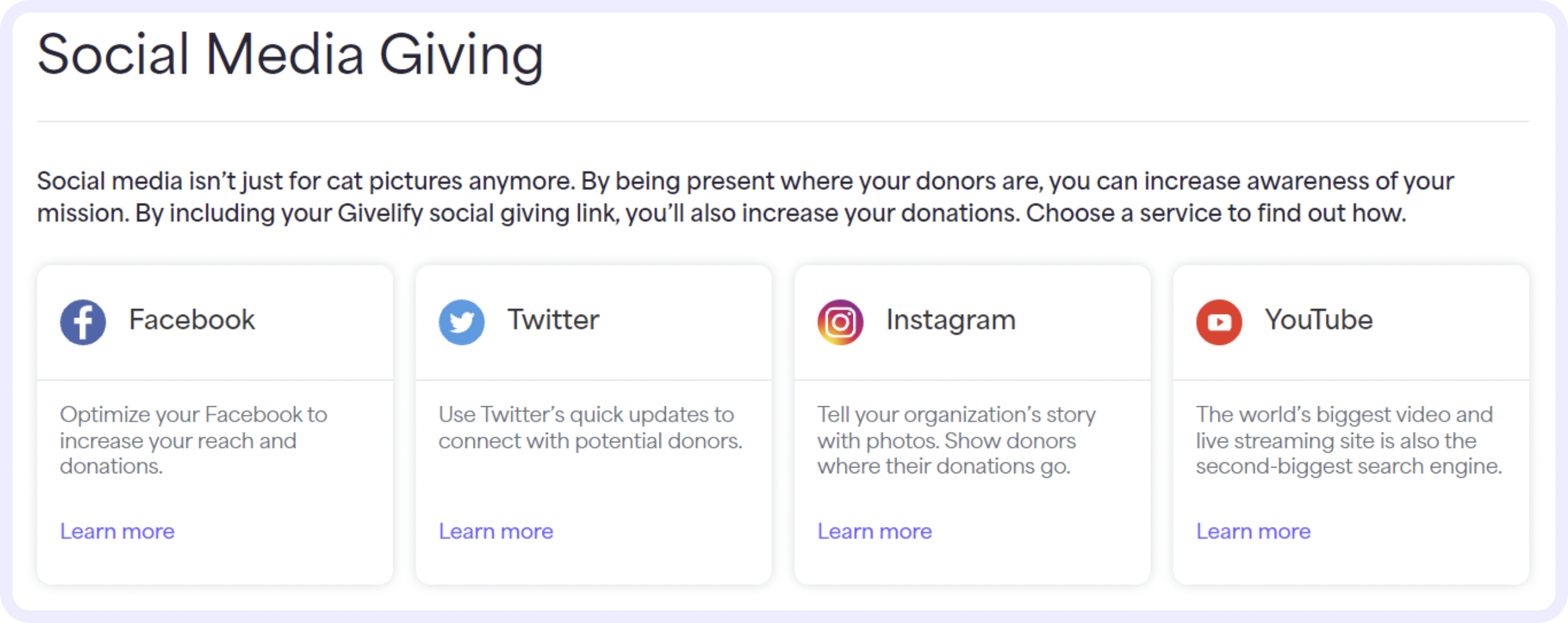 On your computer, log into your organization’s account at analytics.givelify.com. Select Giving tools > Social Media Giving. 