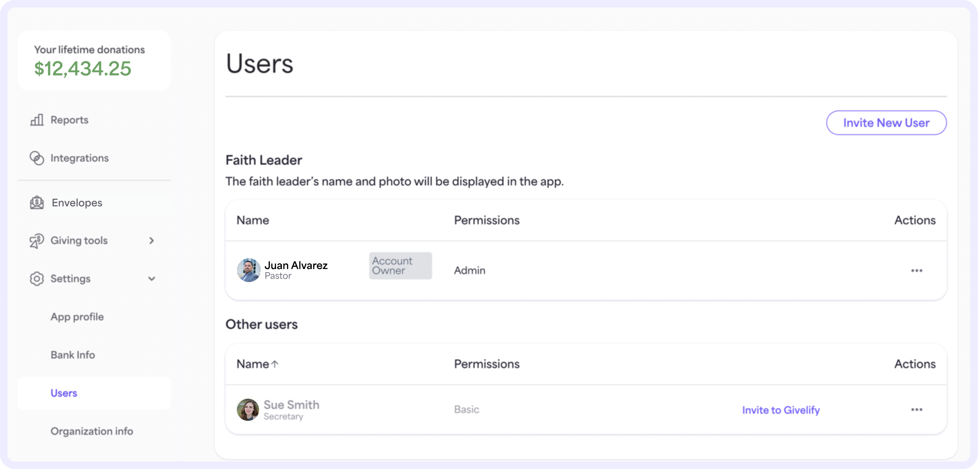 On the Users page, you can invite users to your organization’s account and manage their permissions. 